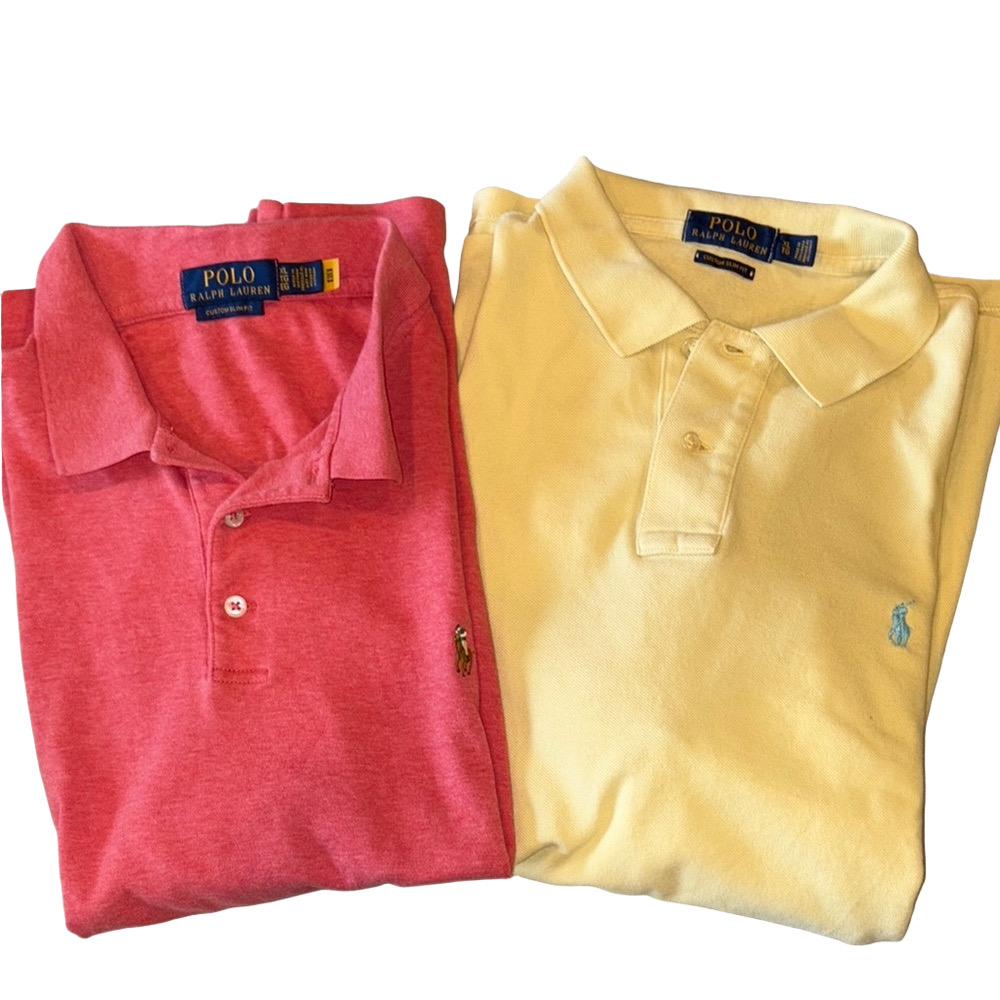 Polo Ralph Lauren Mens XL Custom Fit Light Red and Yellow Golf Polo Bundle